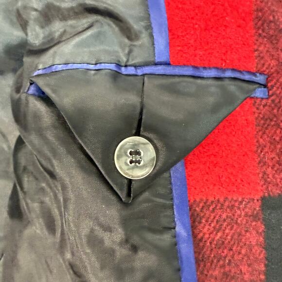 Charter Club Red Black Wool Plaid Peacoat Jacket Women’s Large Shoulder Pads - Picture 7 of 9